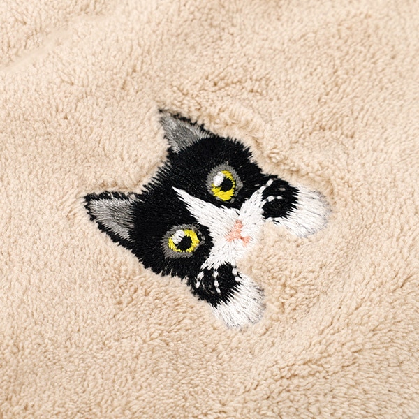 タオル 『ふわふわ刺しゅうハンカチ キャット モカ HKT-A2』 生活雑貨