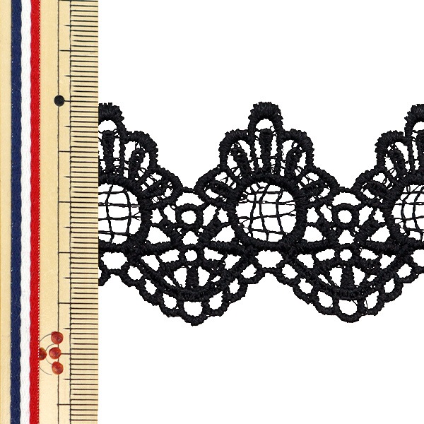 ☆Ravijour☆廃盤デザイン☆GOLDブラックレース☆ガーター☆フリーサイズ 数量5から】 手芸ブレード 『メタリックレース 約4.5cm幅 黒 GY-99-24