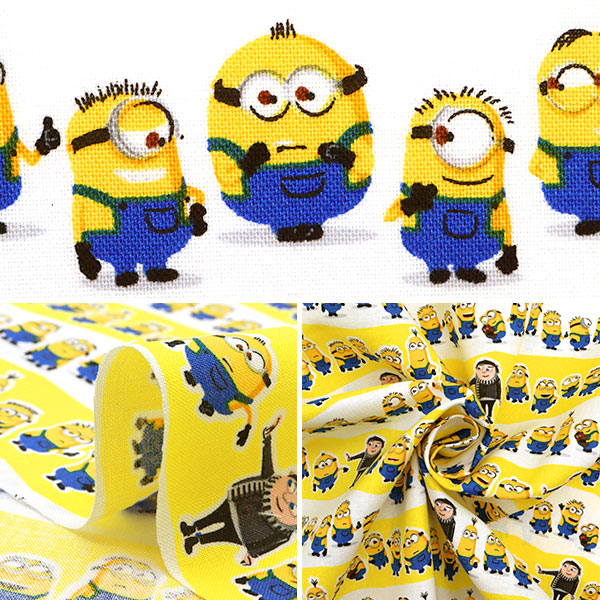 数量5から】 生地『シーチング ミニオンズフィーバー ボーダー映画柄