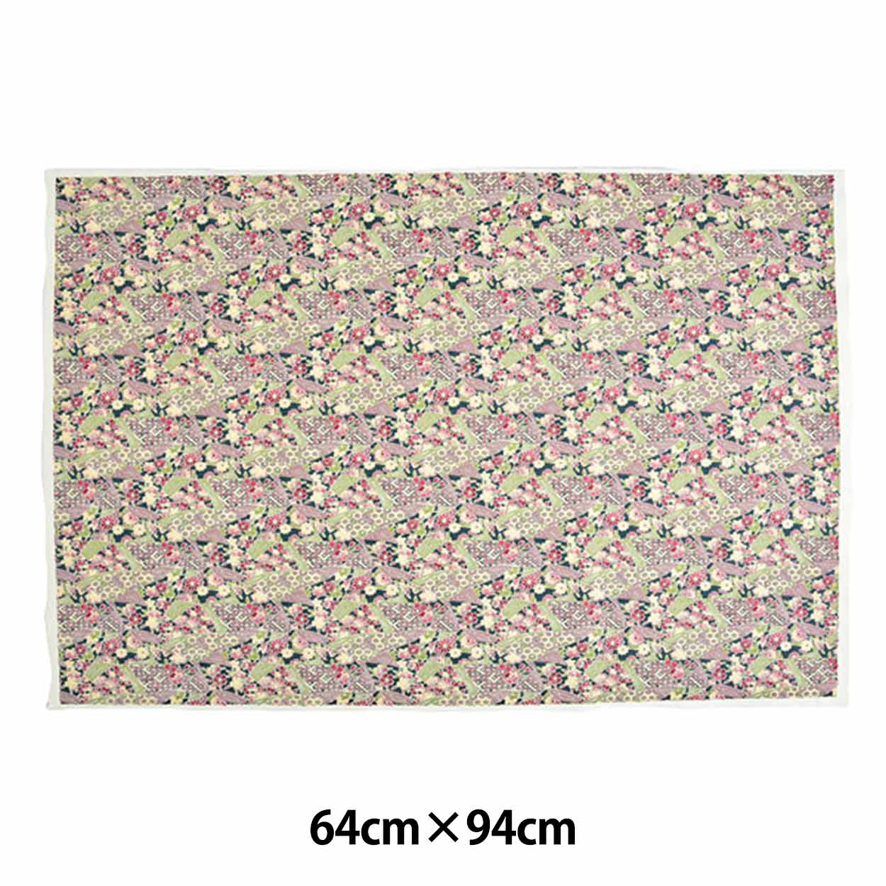 大正ロマン　縮緬　友禅 楽天市場】ちりめん 生地 友禅 大正ロマンの大柄な花柄 空色と黒 YS04