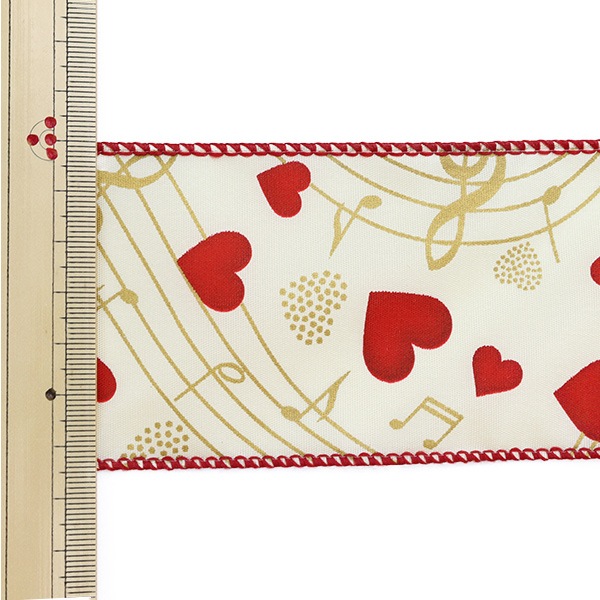 数量5から】 リボン 『ドイツ製ハート柄リボン ワイヤー入り 幅約6.5cm