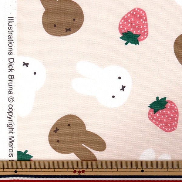 数量5から】 生地 『オックス ミッフィー 苺 ベージュ G-2028-1B