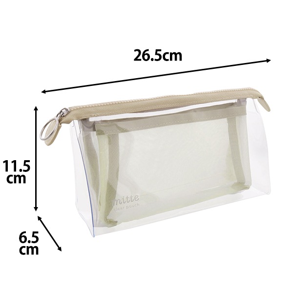 文具 『ミッテ クリアポーチ メッシュ マチ付き ソフトベージュ