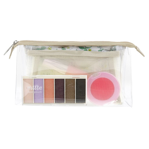 文具 『ミッテ クリアポーチ メッシュ マチ付き ソフトベージュ