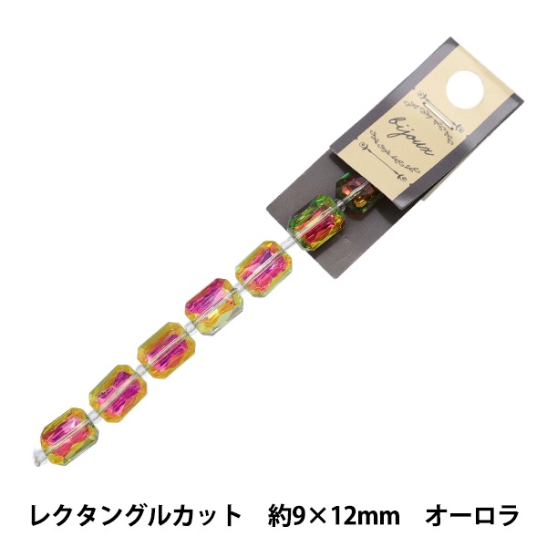 ビーズ 『ガラスビーズ レクタングルカット 9×12mm クリスタルオーロラ