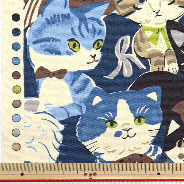 数量5から】 生地 『オックス パワフルアニマル 猫 ネイビー YGA-76080