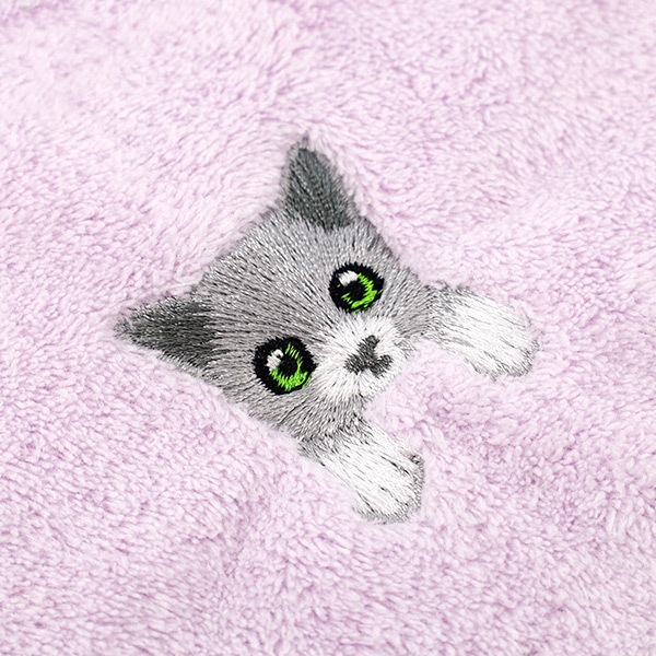 タオル 『ふわふわ刺しゅうハンカチ キャット ラベンダー HKT-A5