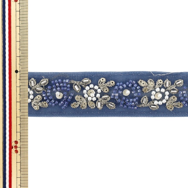 数量5から】 手芸ブレード 『2025インド刺繍ブレード 約3cm幅 ブルー