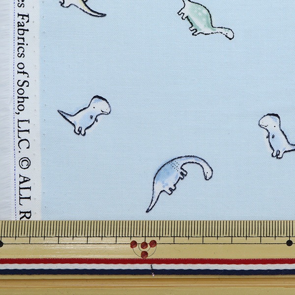 数量5から】 生地 『USAコットン ディノ・ロア 恐竜柄 水色 FUN-C8942