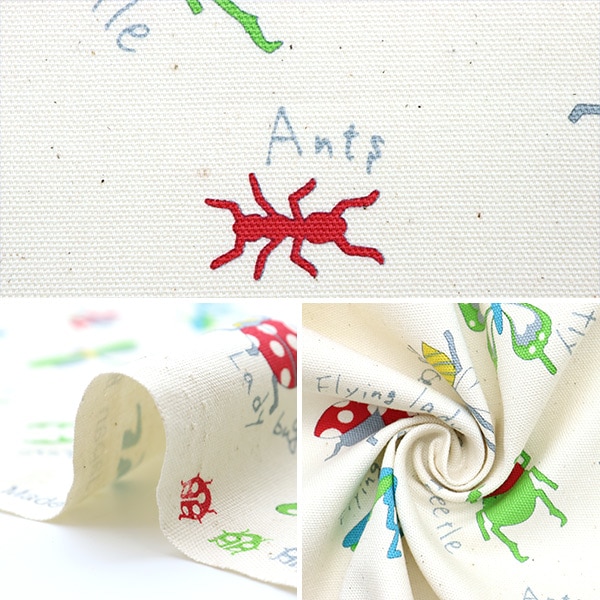 現品限り】【数量5から】 生地 『抗菌・防臭加工オックス 昆虫』 生地