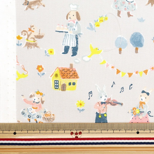 数量5から】 生地 『オックス カラフルキャンバス うさぎちゃんの音楽