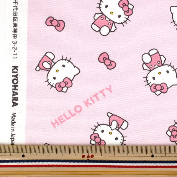 数量5から】 生地 『オックス ハローキティ ベーシックリボン ピンク