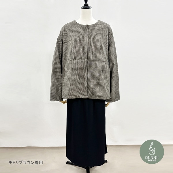 アウター 『ウールライク ノーカラーコート ショート丈 チドリブラウン
