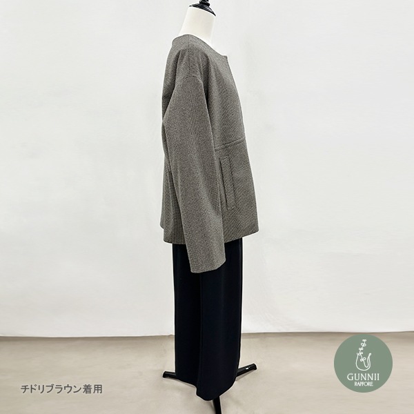 アウター 『ウールライク ノーカラーコート ショート丈 チドリブラウン