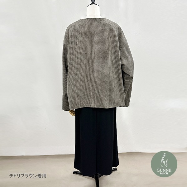 アウター 『ウールライク ノーカラーコート ショート丈 チドリブラウン