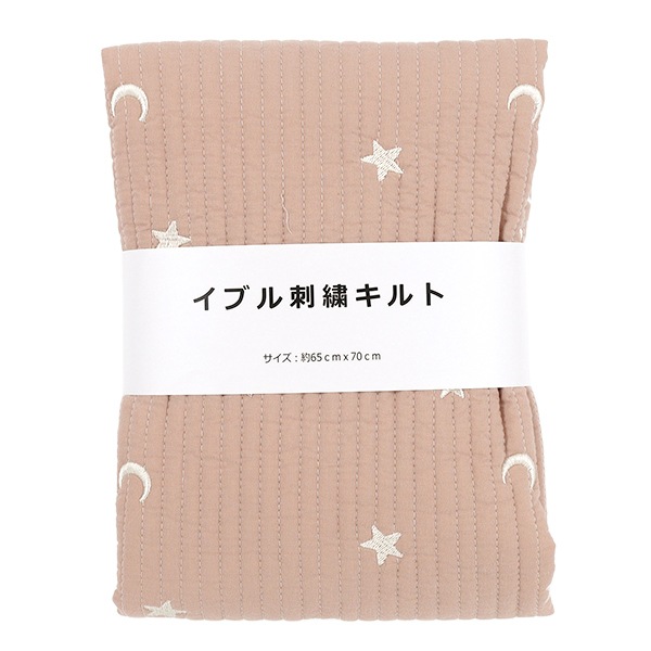 生地 『刺繍入りイブルキルト 月と星 約65×70cm ピンク』 カットクロス
