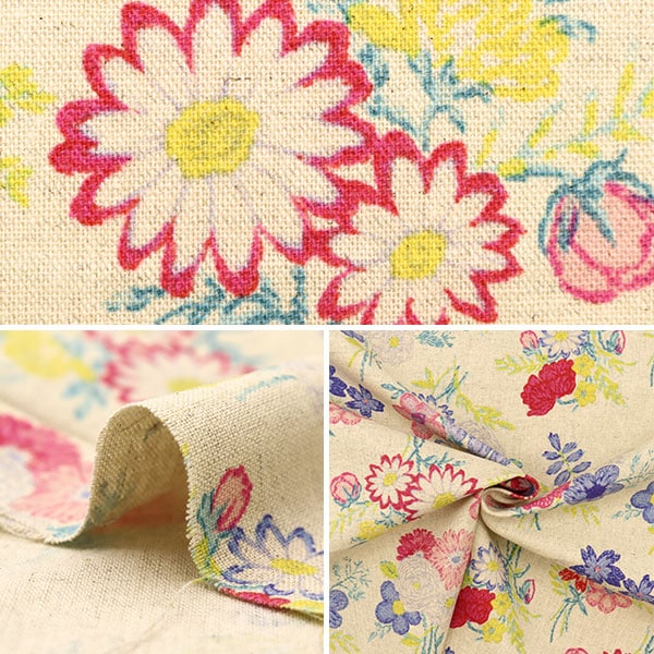 数量5から】 生地 『綿麻 刺繍風花柄 449832-A』 YUWA 有輪商店