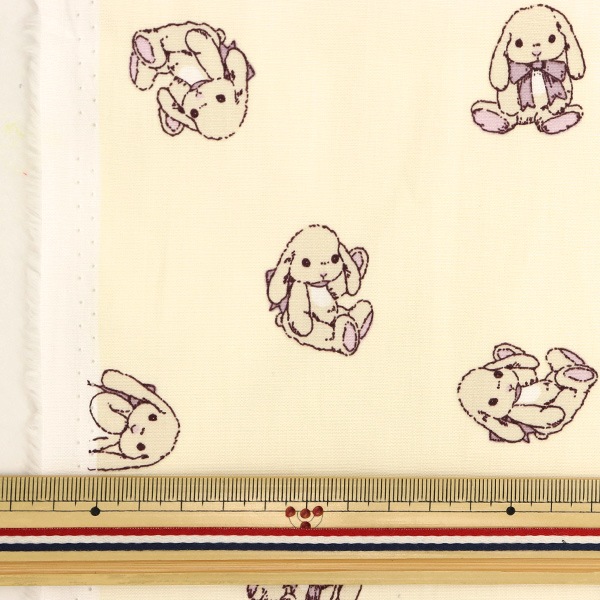 数量5から】 生地 『ブロード ミルクラテ うさちゃん アイボリー MLFB