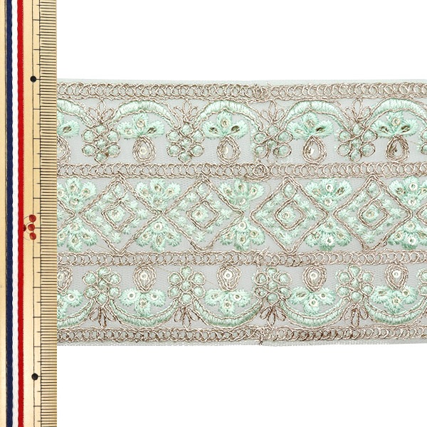 [新品］シルク100% マントン・薄ブルーグリーンxベージュ刺繍+フレコベージュ 楽天市場】FL-2501 刺繍シージョ/グリーン「1点のみメール便可」群舞