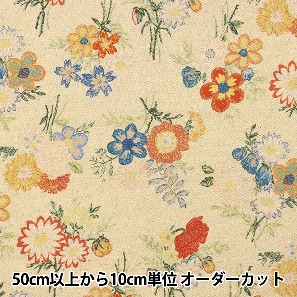 数量5から】 生地 『綿麻 刺繍風花柄 449832-A』 YUWA 有輪商店