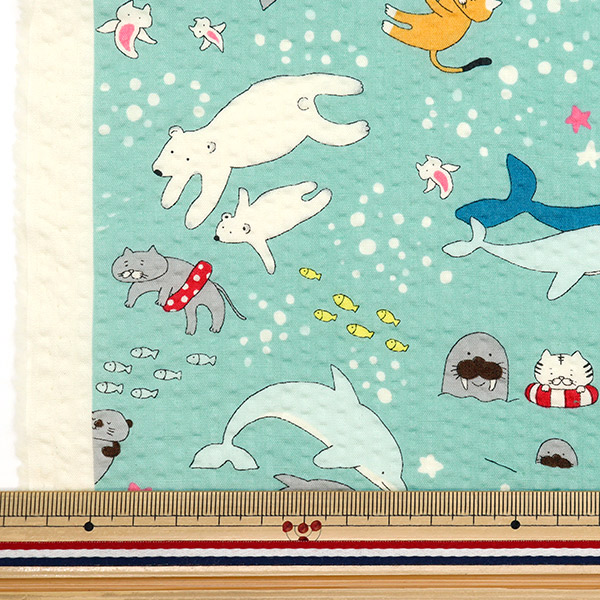 数量5から】 生地 『リップルプリント 水族館 ブルーグリーン KTS7035