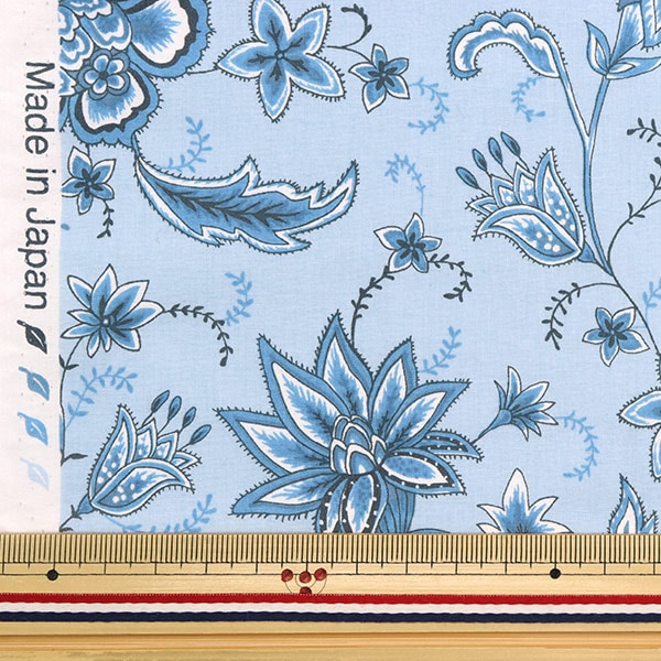 数量5から】 生地 『60ローン マルチガーデン 更紗 ブルー 60LA-MG123