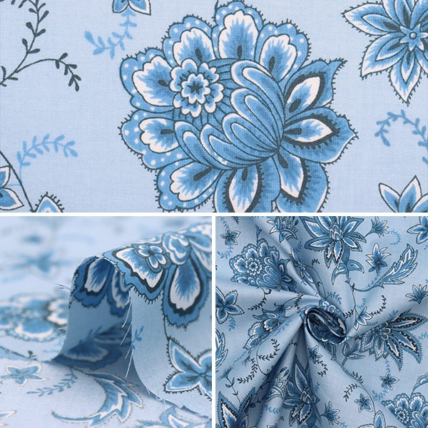 数量5から】 生地 『60ローン マルチガーデン 更紗 ブルー 60LA-MG123