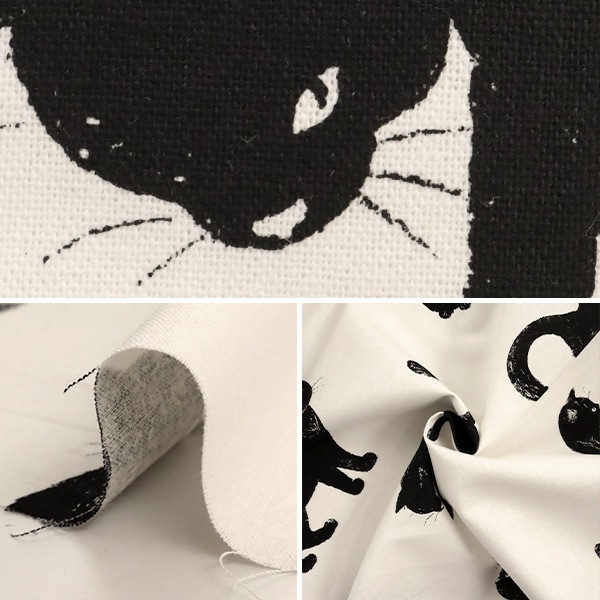数量5から】 生地 『綿麻キャンバス 小生意気な黒猫 シロ AP51308-3A