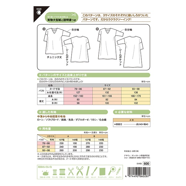 パターン 『Vネックチュニックワンピース 6028』 SUN・PLANNING