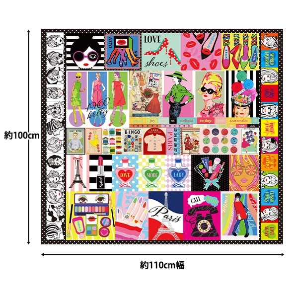 生地 『パネルプリント カットクロス わがままパンチ ブラック 約110cm