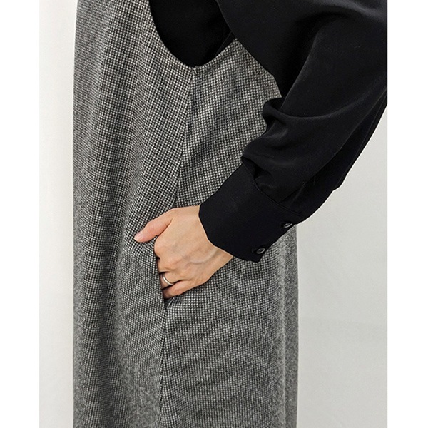 ワンピース 『あったかウールライクAラインワンピース ヘリンボン