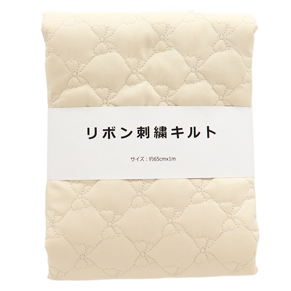 生地 『キルトカットクロス リボン柄 約65cm×100cm ナチュラル C