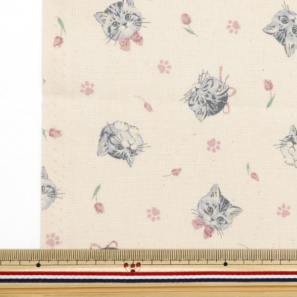 数量5から】 生地 『NOVA シーチング フェミニンキャット ナチュラル