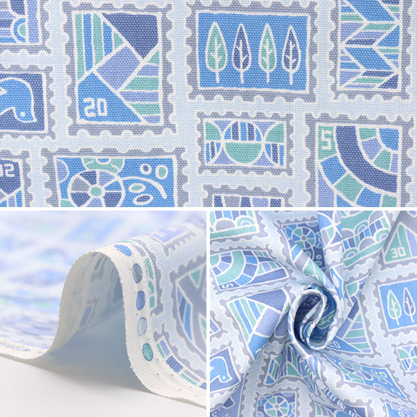 現品限り】【数量5から】 生地 『オックス 幾何学切手柄 ライト