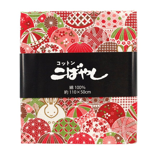 生地 『シーチング 手毬うさぎ カットクロス 約110×50cm レッド