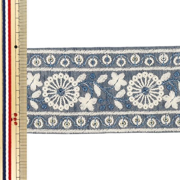 数量5から】 手芸ブレード 『2025インド刺繍ブレード 約6cm幅 ブルー M