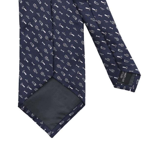 スーツ小物 『ネクタイ・チーフセット シルク100% 工具模様 紺 607338