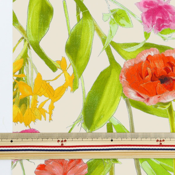 数量5から】 生地 『日比谷花壇 花屋さんのお花柄 ローン OEKAKI柄