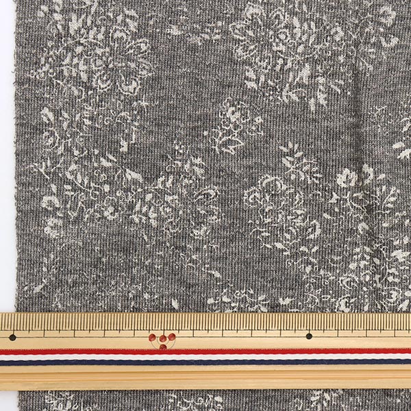 数量5から】 生地 『杢裏毛ニット 花柄 ダークグレー×グレー 141-2338