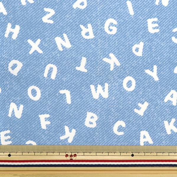 数量5から】 生地 『シーチング ABCデニム調プリント サックス NO