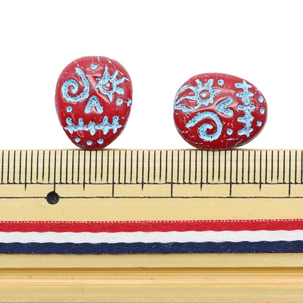 ビーズ 『チェコビーズ ファニーフェイス レッド×ブルー 16mm×13mm 2個