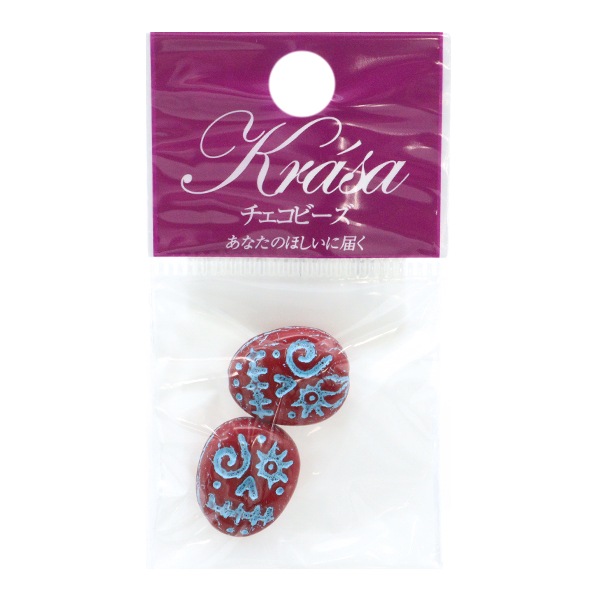 ビーズ 『チェコビーズ ファニーフェイス レッド×ブルー 16mm×13mm 2個