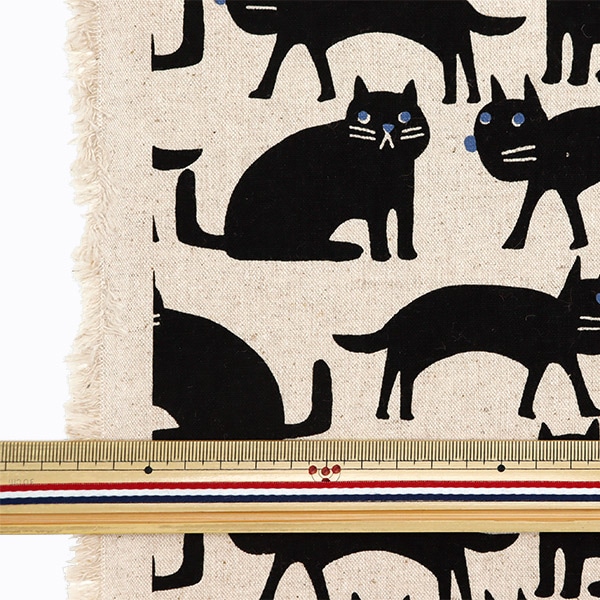 数量5から】 生地 『綿麻キャンバス ほのぼのねこ ナチュラル 850473-1