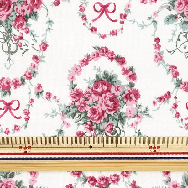 希少薔薇ブーケ柄　3m 数量5から】 生地 『シャーティング ローズブーケ ピンク YUZ