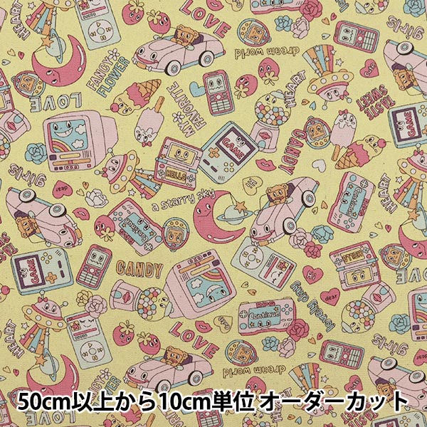 現品限り】 【数量5から】 生地 『オックス レトロポップ ゆめかわ