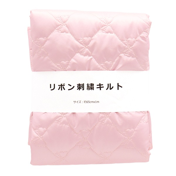 生地 『キルトカットクロス リボン柄 エナメル風 約65cm×100cm ピンク