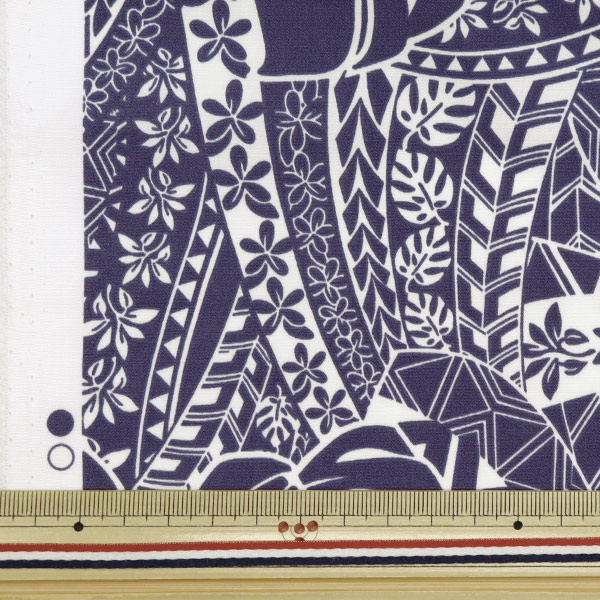 数量5から】 生地 『T/C ハワイアンプリント モンステラ ネイビー