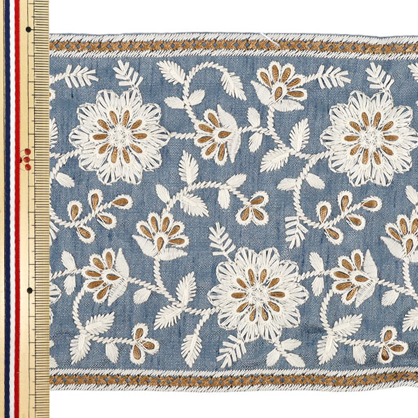 数量5から】 手芸ブレード 『2023インド刺繍ブレード 約14cm幅 ブルー