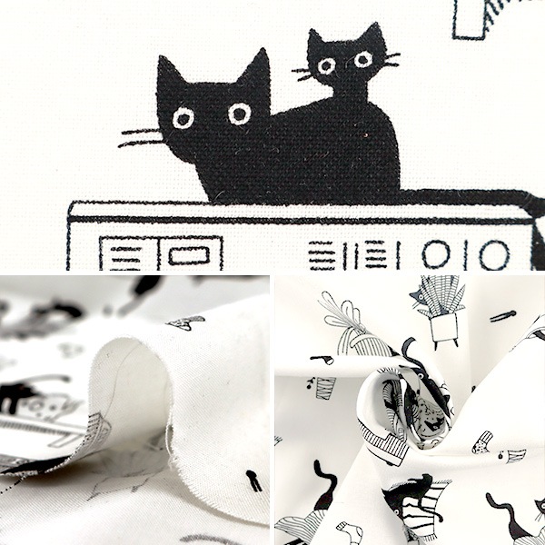 数量5から】 生地 『インクジェットプリント おうちと黒猫 LW1767