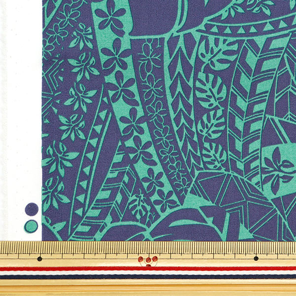 数量5から】 生地 『T/C ハワイアンプリント モンステラ ネイビー